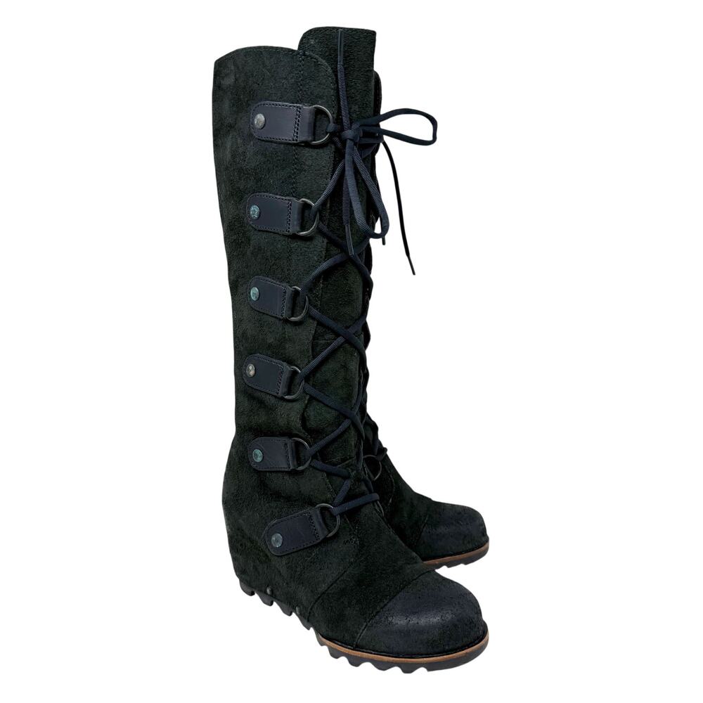 Sorel Black Suede Cate the Great Boots Women's Size 6 Lace Up Hidden Wedge Heel